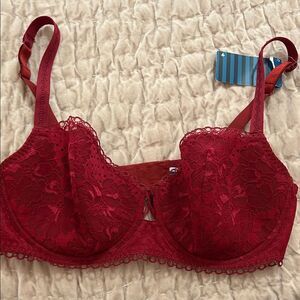 MAISON LEJABY UNDERWIRE RED BRA NEW Elegant Red Lace 34C